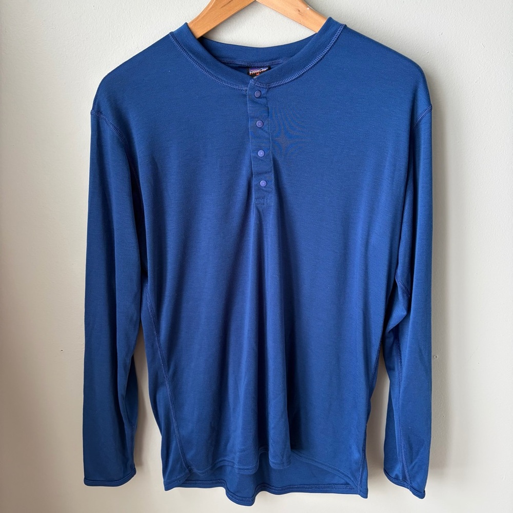 Vintage Patagonia Mens Capliene Henley‎ Snap Baselayer Outfit- Top & Pants Blue
